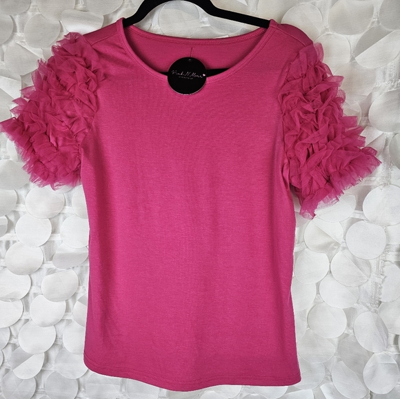 PINK MESH RUFFLED TSHIRT - Picture 4 of 4